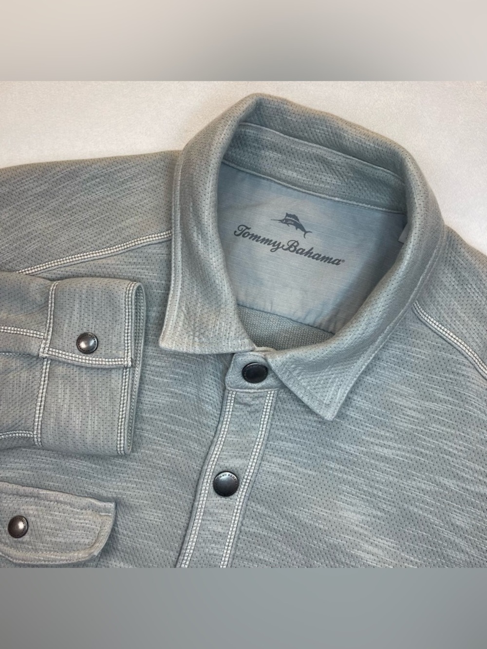 Tommy Bahama Trinidad CPO Shirt Jacket Mens XL Gray Snap Front Shacket Heavy